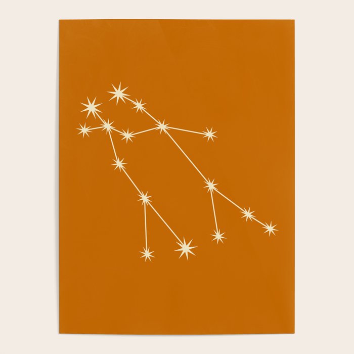 Gemini Zodiac Star Constellation Line Art Orange Poster Gallery Image 4
