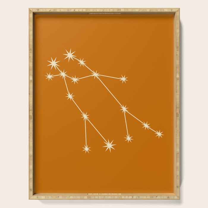 Gemini Zodiac Star Constellation Line Art Orange Serving Tray Gallery Image 1