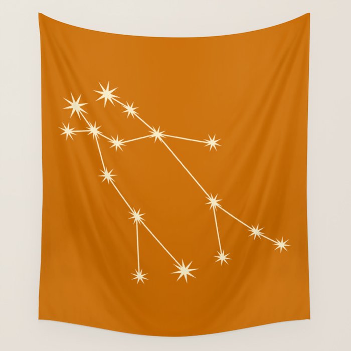 Gemini Zodiac Star Constellation Line Art Orange Wall Tapestry Gallery Image 4