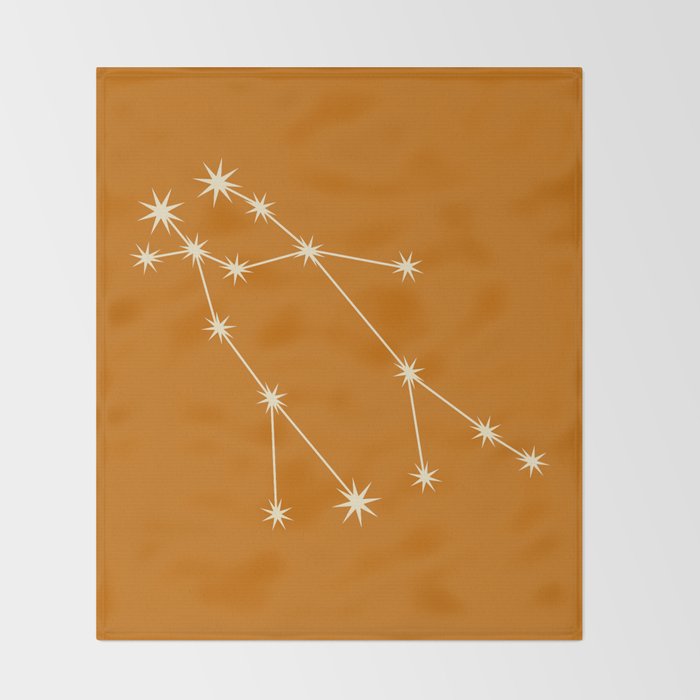 Gemini Zodiac Star Constellation Line Art Orange Throw Blanket Gallery Image 2