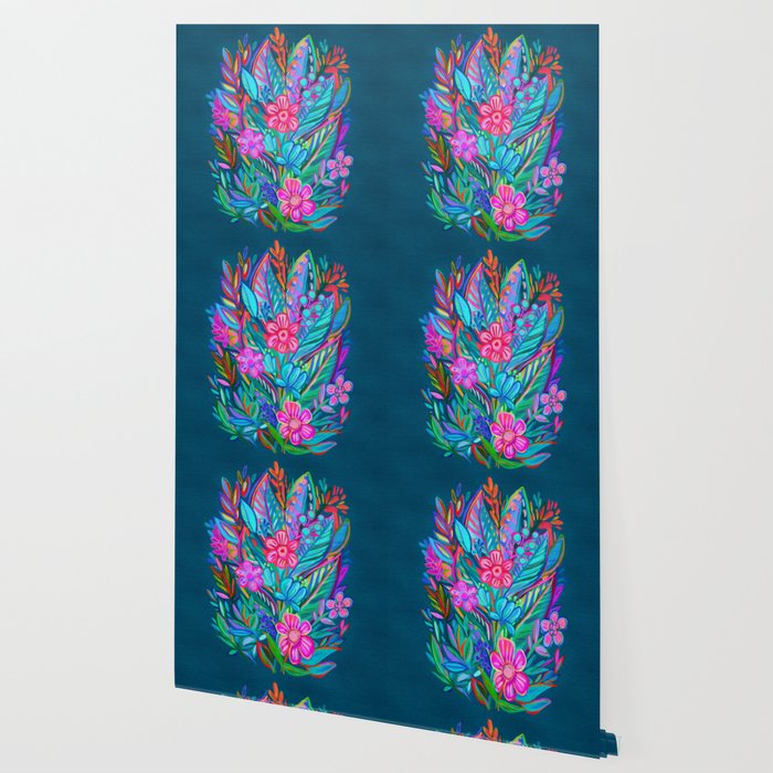 Exuberant Bouquet in Aqua, Fuchsia and Emerald Wallpaper Gallery Image 2