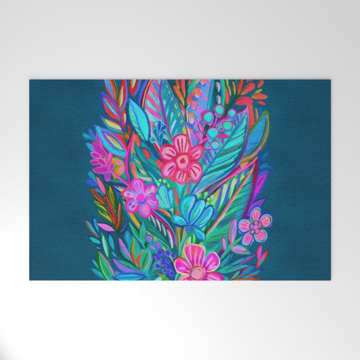 Exuberant Bouquet in Aqua, Fuchsia and Emerald Welcome Mat Gallery Image 1