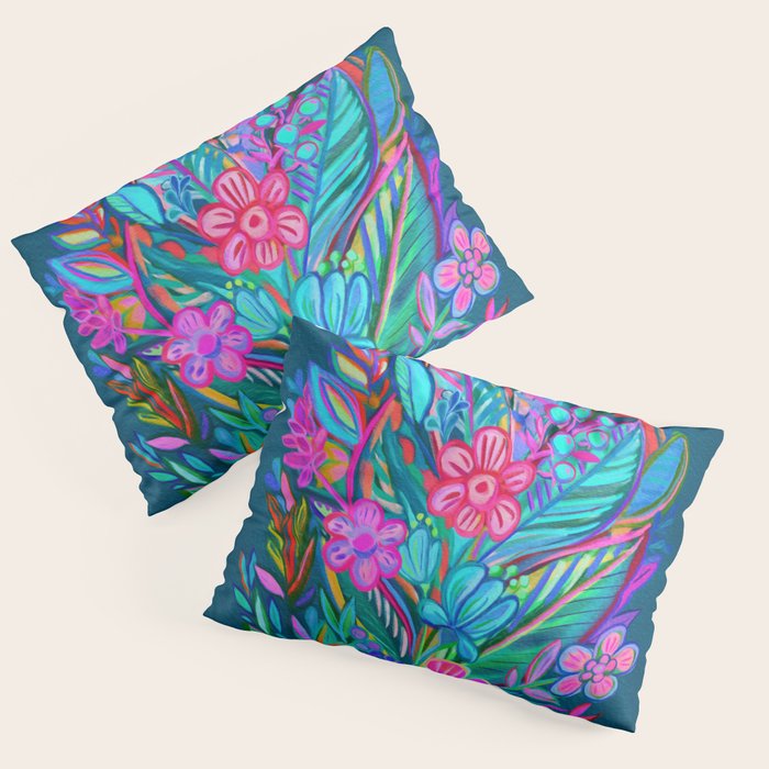 Exuberant Bouquet in Aqua, Fuchsia and Emerald Pillow Sham Gallery Image 1