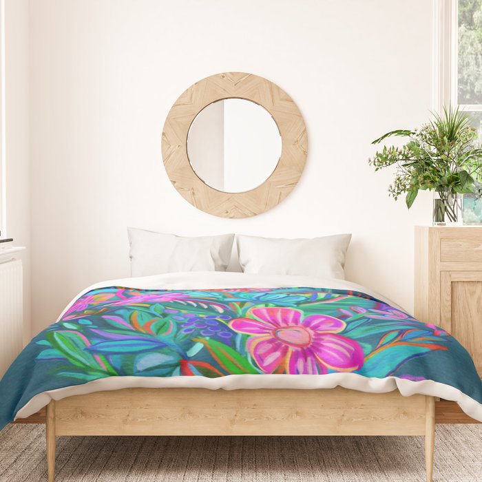 Exuberant Bouquet in Aqua, Fuchsia and Emerald Duvet Cover Gallery Image 3