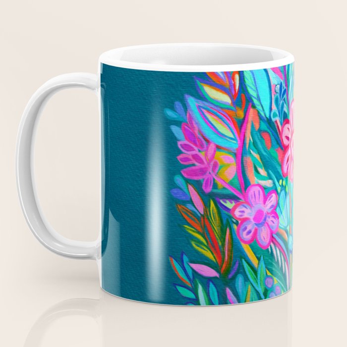 Exuberant Bouquet in Aqua, Fuchsia and Emerald Coffee Mug Gallery Image 3