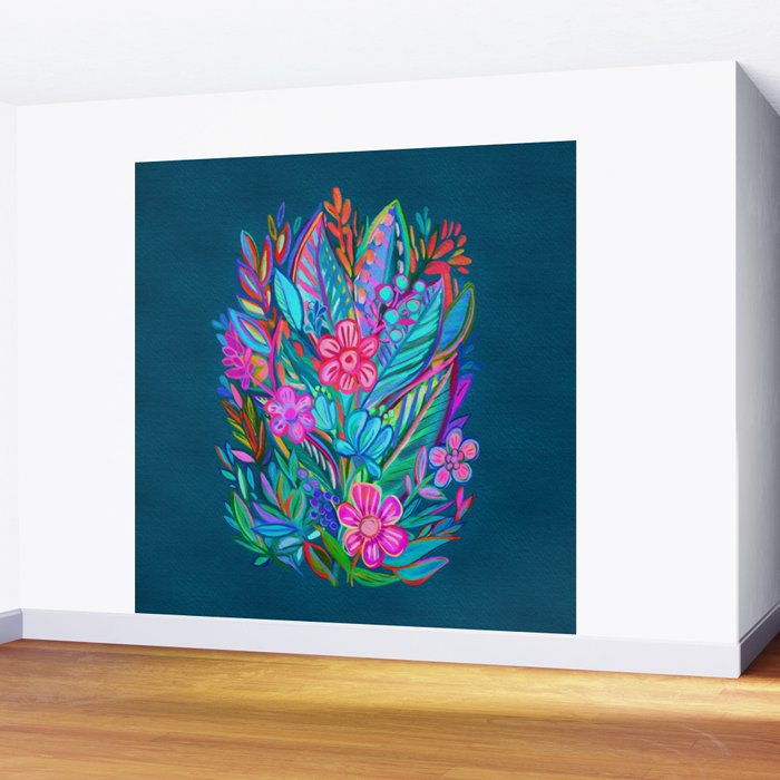 Exuberant Bouquet in Aqua, Fuchsia and Emerald Wall Mural Gallery Image 2