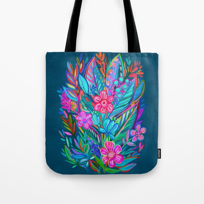 Exuberant Bouquet in Aqua, Fuchsia and Emerald Tote Bag Gallery Image 1