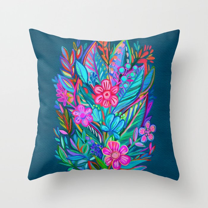 Exuberant Bouquet in Aqua, Fuchsia and Emerald Throw Pillow Gallery Image 6