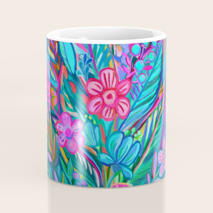 Exuberant Bouquet in Aqua, Fuchsia and Emerald Coffee Mug Gallery Image 4
