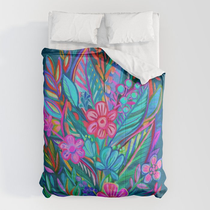 Exuberant Bouquet in Aqua, Fuchsia and Emerald Comforter Gallery Image 6