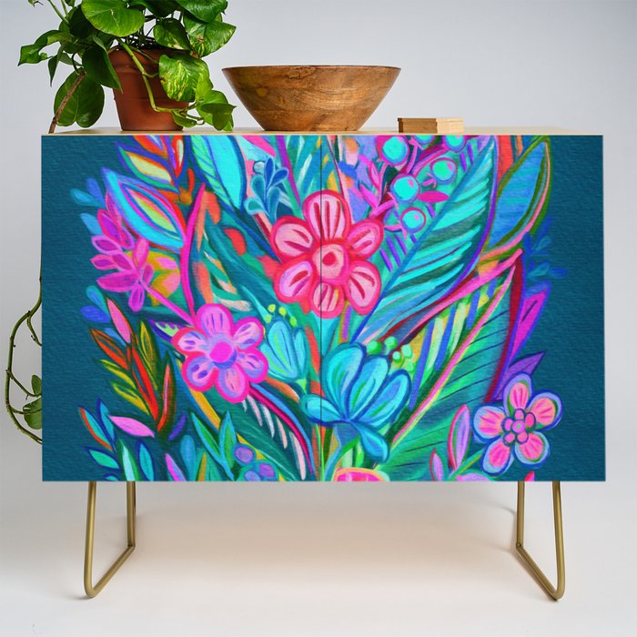 Exuberant Bouquet in Aqua, Fuchsia and Emerald Credenza Gallery Image 1