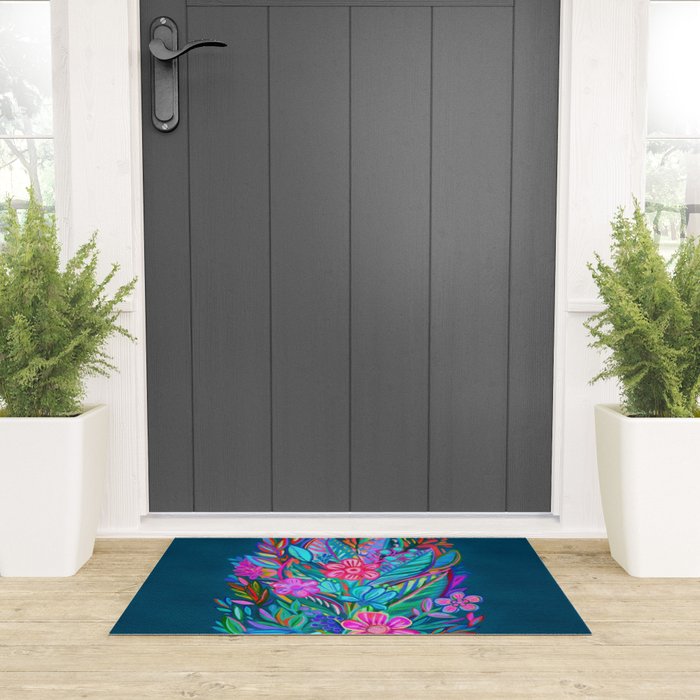 Exuberant Bouquet in Aqua, Fuchsia and Emerald Welcome Mat Gallery Image 3