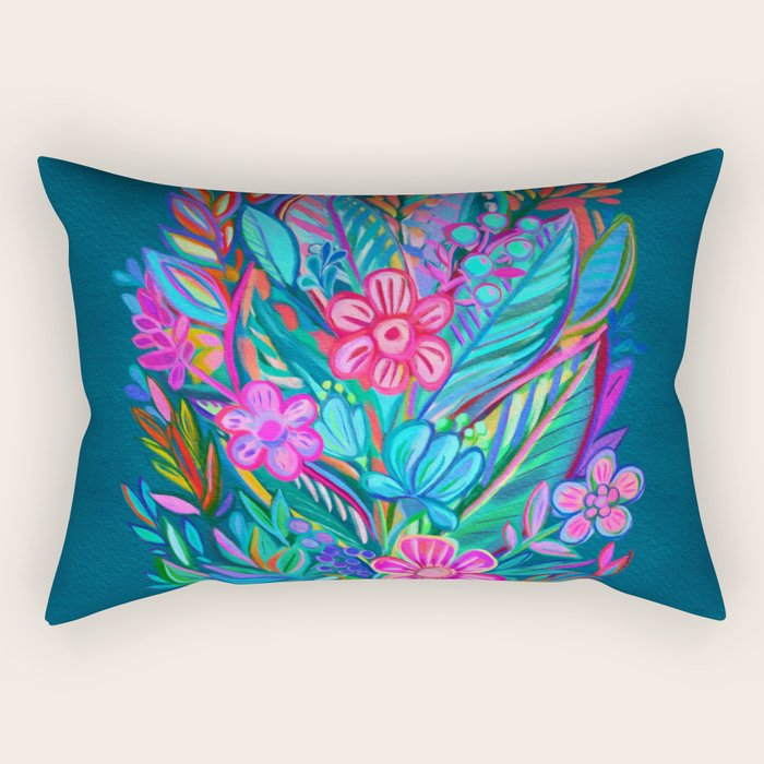 Exuberant Bouquet in Aqua, Fuchsia and Emerald Rectangular Pillow Gallery Image 2