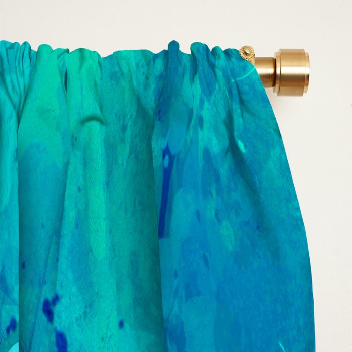 Teal yellow hand painted watercolor wolf Window Curtain Gallery Image 2