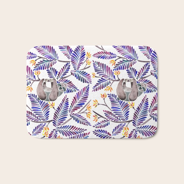 Happy Sloth - Tropical Indigo Leaves Bath Mat Gallery Image 1