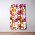 Midcentury Playful Botanical Bold Multicolor Retro Flowers White Window Curtain Gallery Image 3