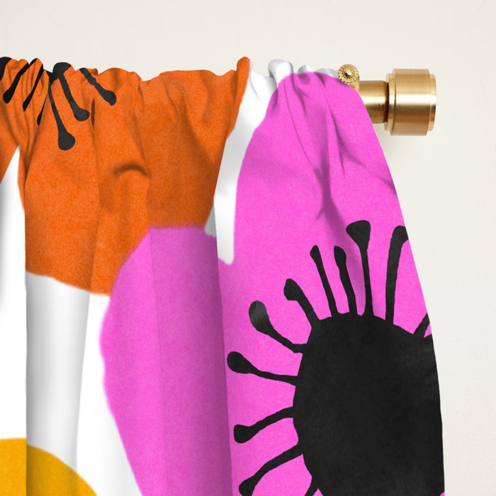 Midcentury Playful Botanical Bold Multicolor Retro Flowers White Window Curtain Gallery Image 2