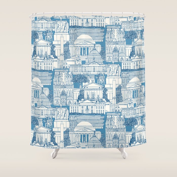 Washington DC toile blue Shower Curtain Gallery Image 1