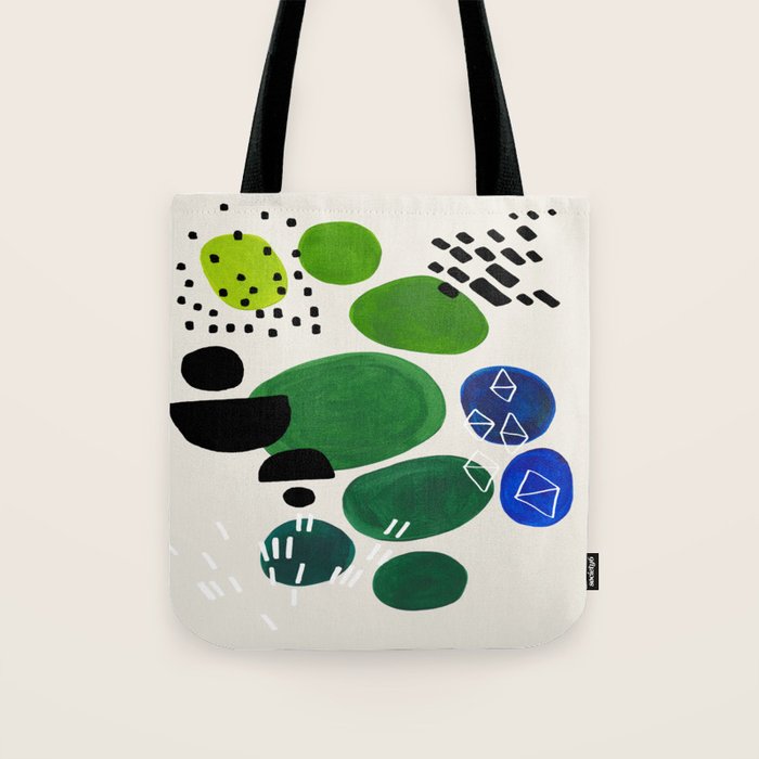 Fun Abstract Minimalist Mid Century Modern Colorful Shapes Lime Green Blue Watercolor Bubbles Tote Bag Gallery Image 1