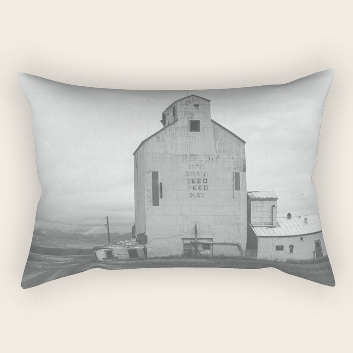 Montana Grain Elevator | Black and White Montana Photography Rectangular Pillow Gallery Image 1