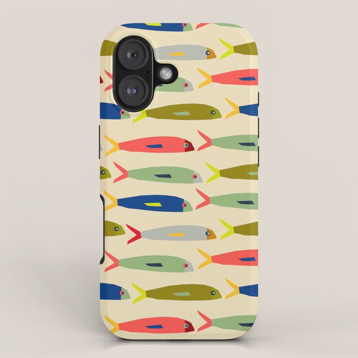 Sardines pattern in red green blue and gray iPhone Case Gallery Image 1