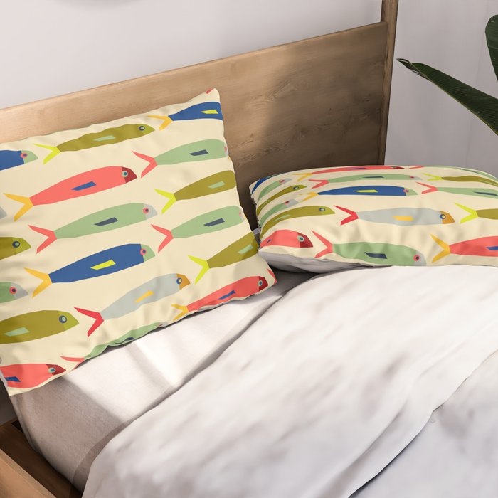 Sardines pattern in red green blue and gray Pillow Sham Gallery Image 2