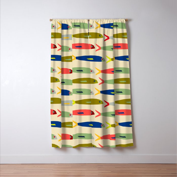 Sardines pattern in red green blue and gray Window Curtain Gallery Image 3