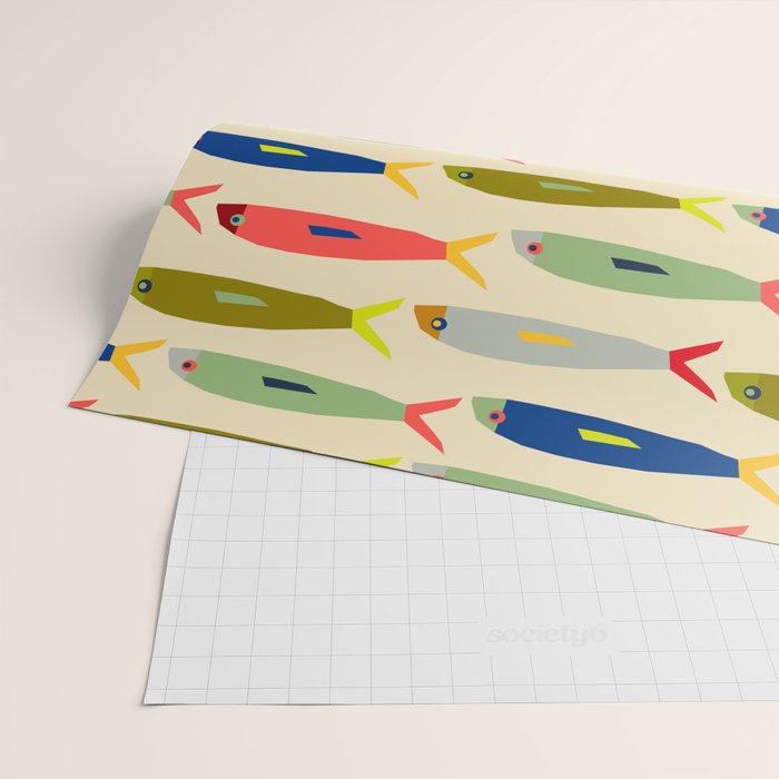 Sardines pattern in red green blue and gray Wrapping Paper Gallery Image 2