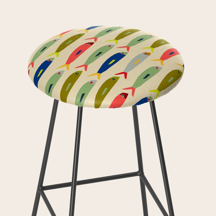 Sardines pattern in red green blue and gray Stool Gallery Image 2