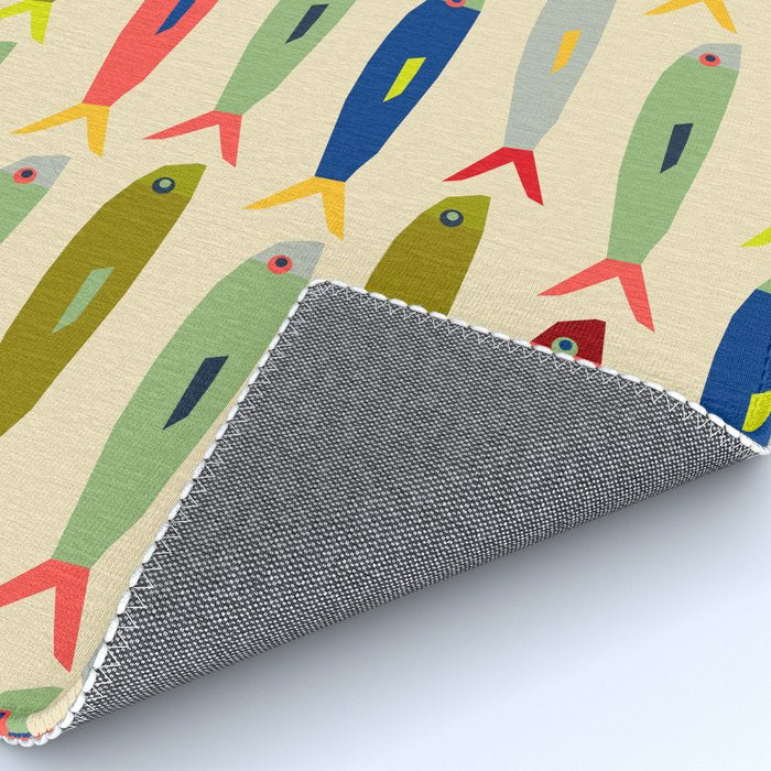 Sardines pattern in red green blue and gray Rug Gallery Image 4