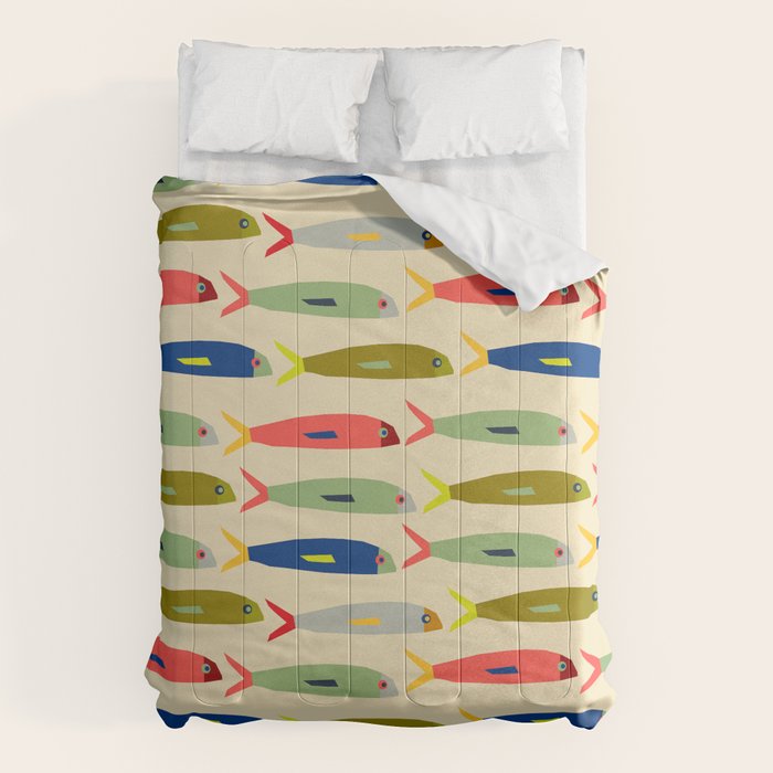 Sardines pattern in red green blue and gray Comforter Gallery Image 6