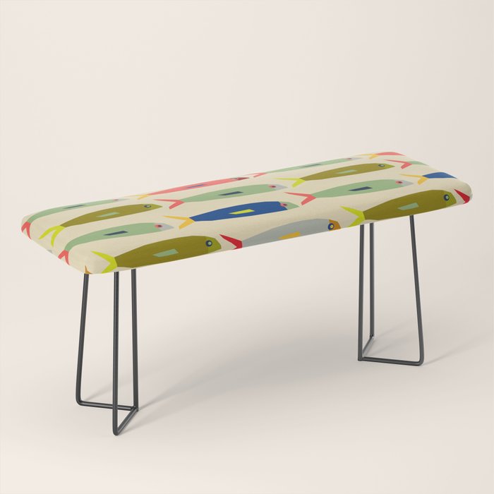 Sardines pattern in red green blue and gray Bench Gallery Image 1