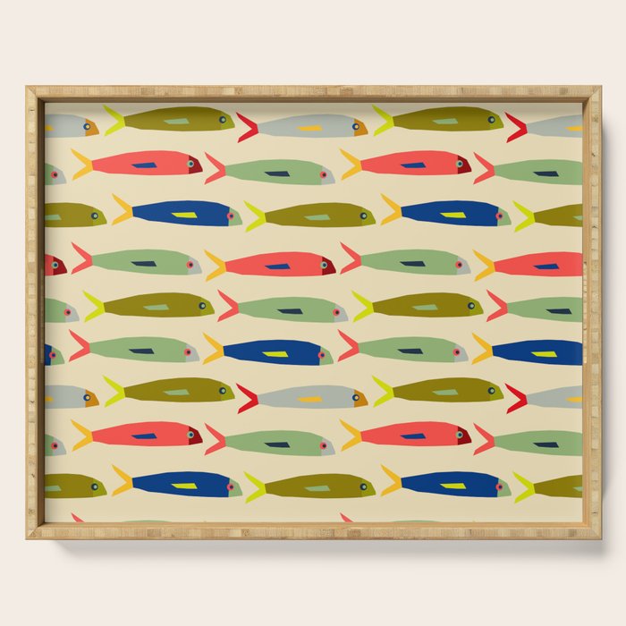 Sardines pattern in red green blue and gray Serving Tray Gallery Image 1