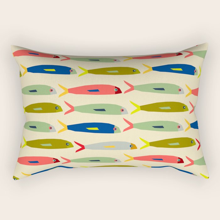 Sardines pattern in red green blue and gray Rectangular Pillow Gallery Image 2