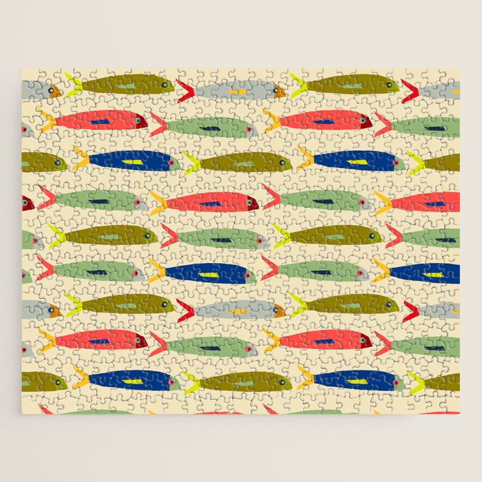 Sardines pattern in red green blue and gray Jigsaw Puzzle Gallery Image 1