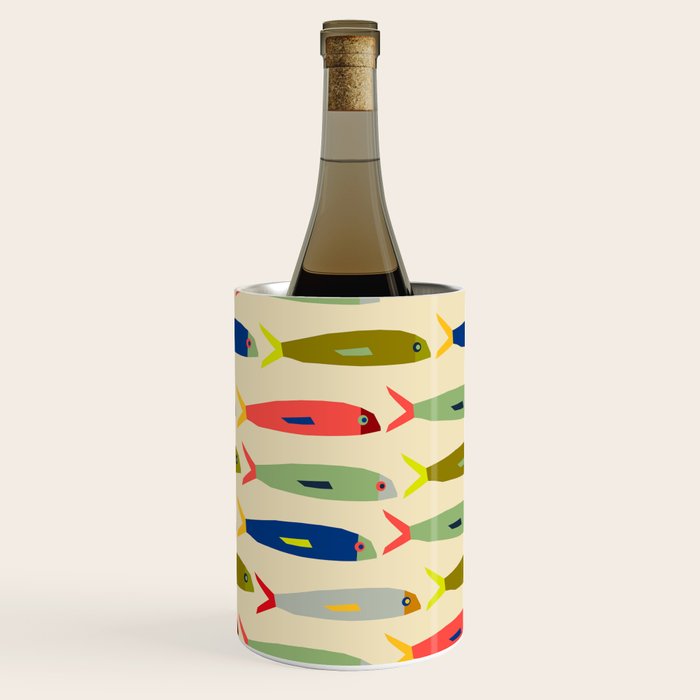 Sardines pattern in red green blue and gray Wine Chiller Gallery Image 1