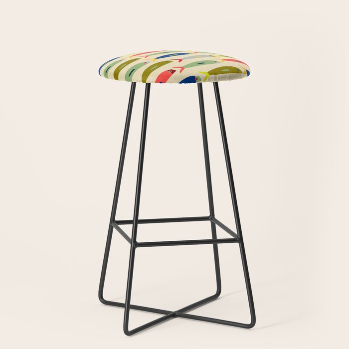 Sardines pattern in red green blue and gray Stool Gallery Image 1