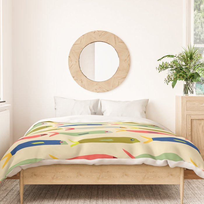 Sardines pattern in red green blue and gray Duvet Cover Gallery Image 3