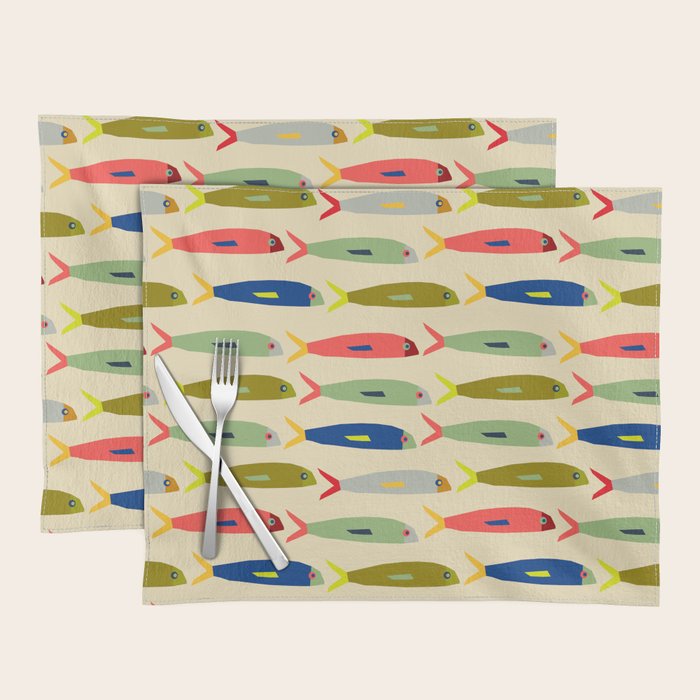 Sardines pattern in red green blue and gray Placemat Gallery Image 1