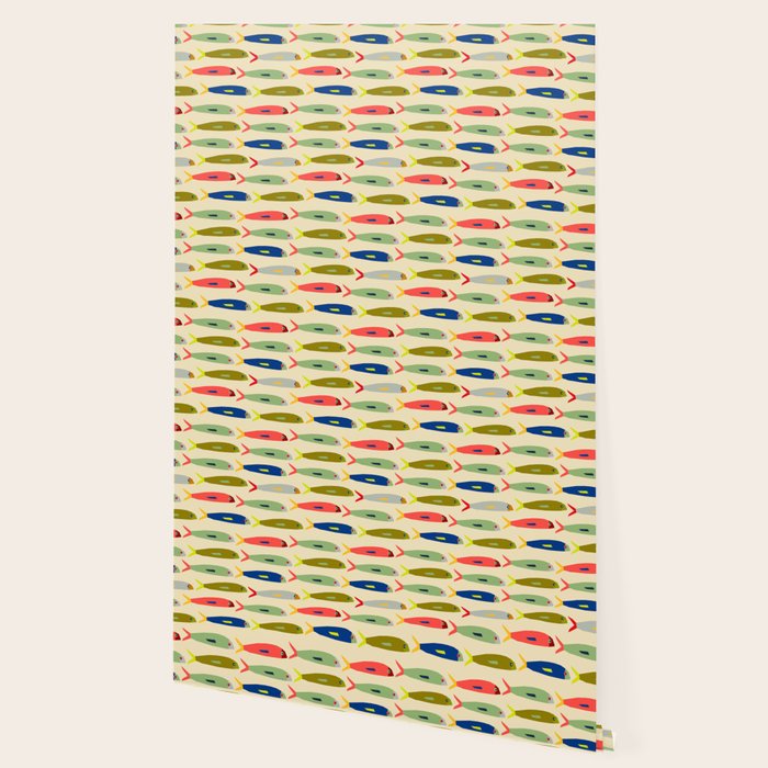 Sardines pattern in red green blue and gray Wallpaper Gallery Image 2