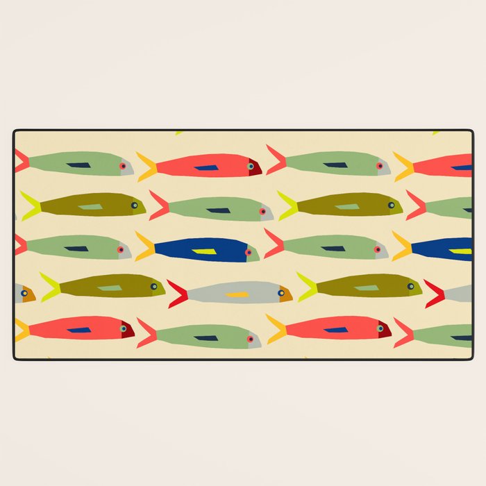 Sardines pattern in red green blue and gray Desk Mat Gallery Image 3