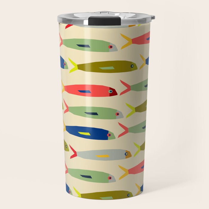 Sardines pattern in red green blue and gray Travel Mug Gallery Image 1