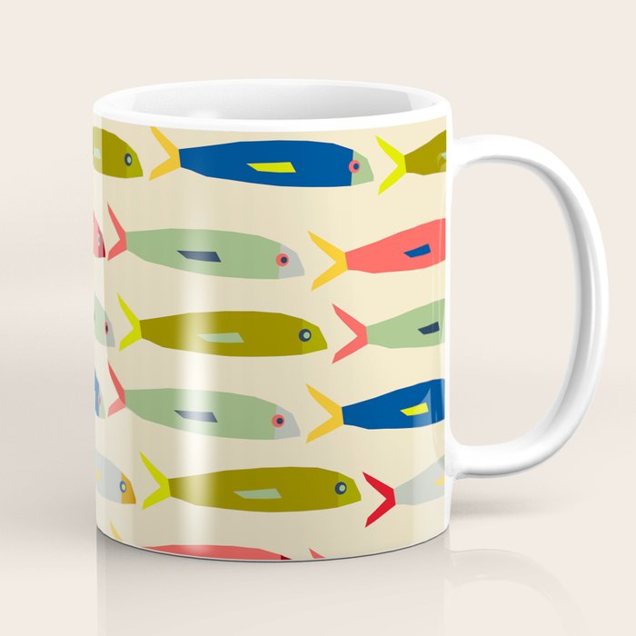 Sardines pattern in red green blue and gray Coffee Mug Gallery Image 1