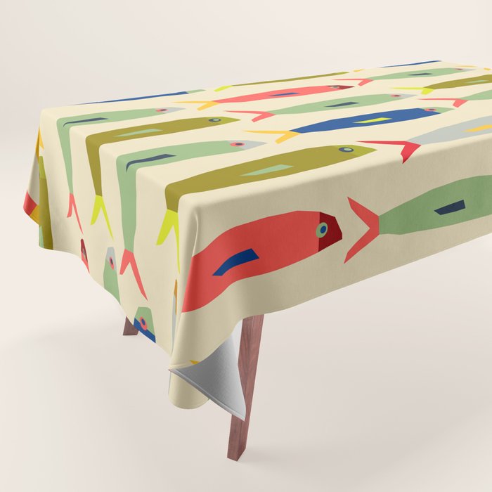 Sardines pattern in red green blue and gray Tablecloth Gallery Image 1