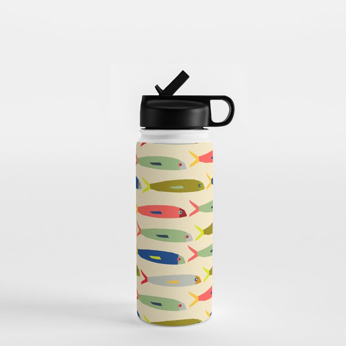 Sardines pattern in red green blue and gray Water Bottle Gallery Image 1