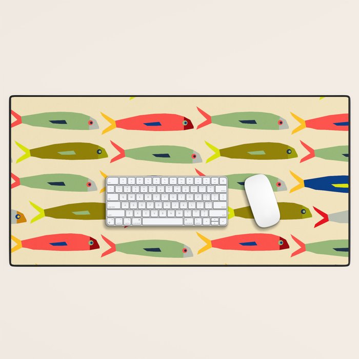 Sardines pattern in red green blue and gray Desk Mat Gallery Image 1