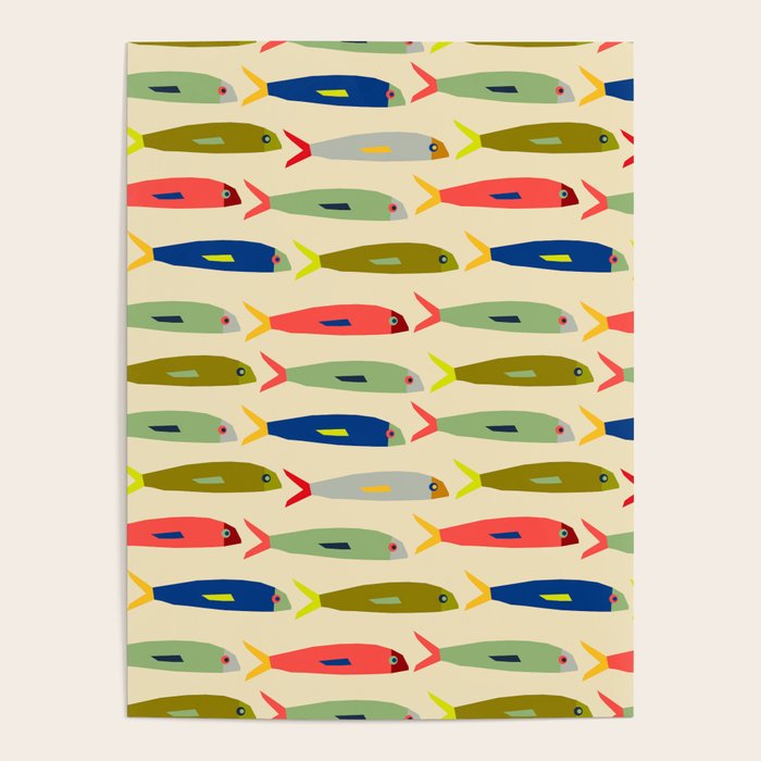 Sardines pattern in red green blue and gray Poster Gallery Image 1