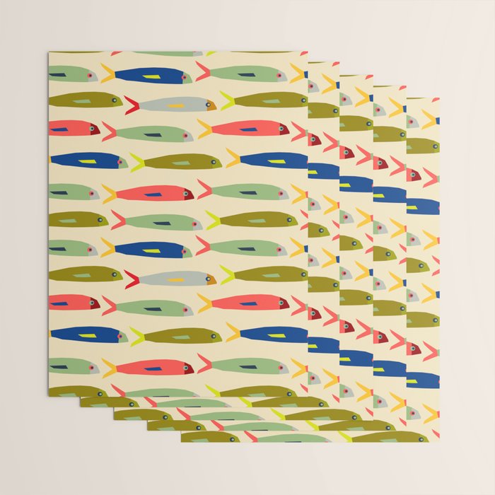 Sardines pattern in red green blue and gray Wrapping Paper Gallery Image 3