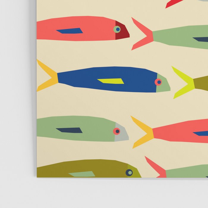 Sardines pattern in red green blue and gray Poster Gallery Image 3