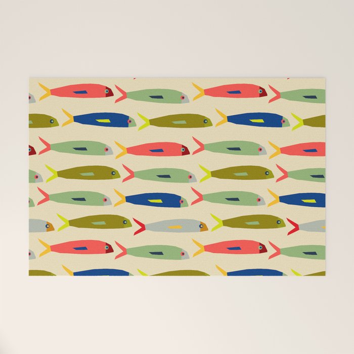 Sardines pattern in red green blue and gray Welcome Mat Gallery Image 1